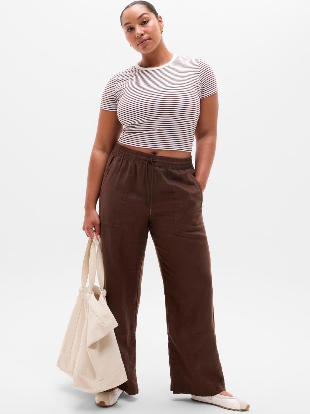 Athleta Wide-Leg Pull-On Pants in Dark Brown linen size 2X very good condition